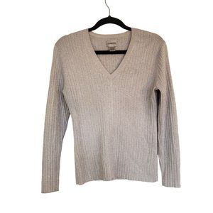 Chicos knit sweater size 1 silver‎ ribbed long sleeve v neck sparkles